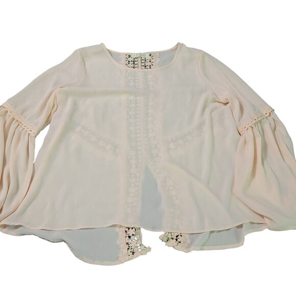 Elan Elegant Womens Sheer Blouse Pink Size Medium 100% Polyester Bell Sleeve - Picture 1 of 12